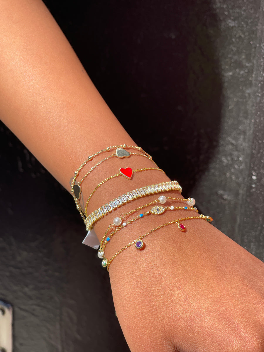 Red enamel stone heart bracelet.